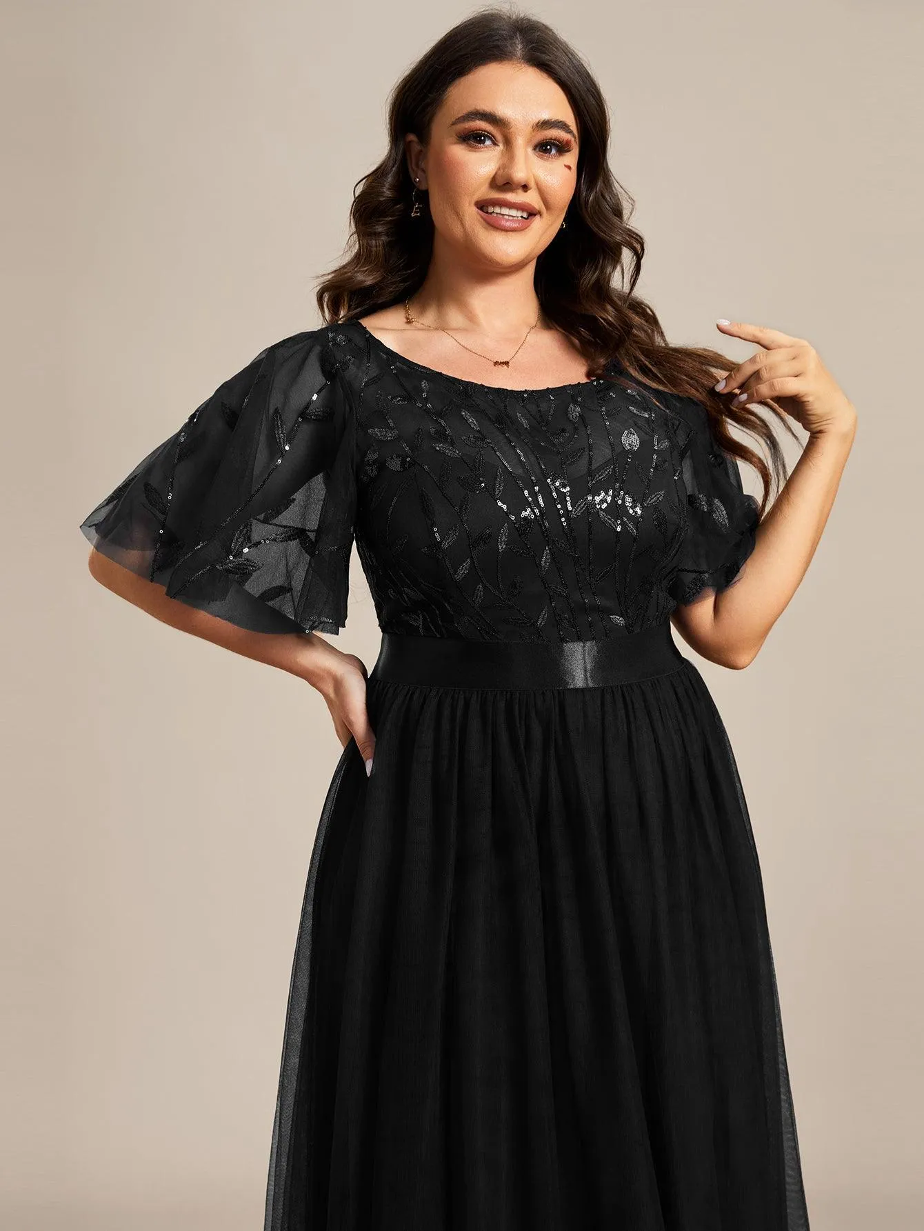 Robe de soirée brodée à manches courtes pour femmes de Grande taille