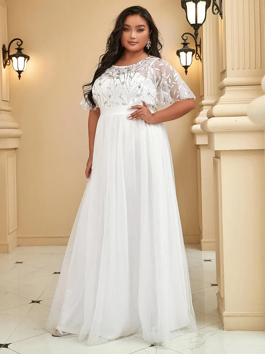 Robe de soirée brodée à manches courtes pour femmes de Grande taille