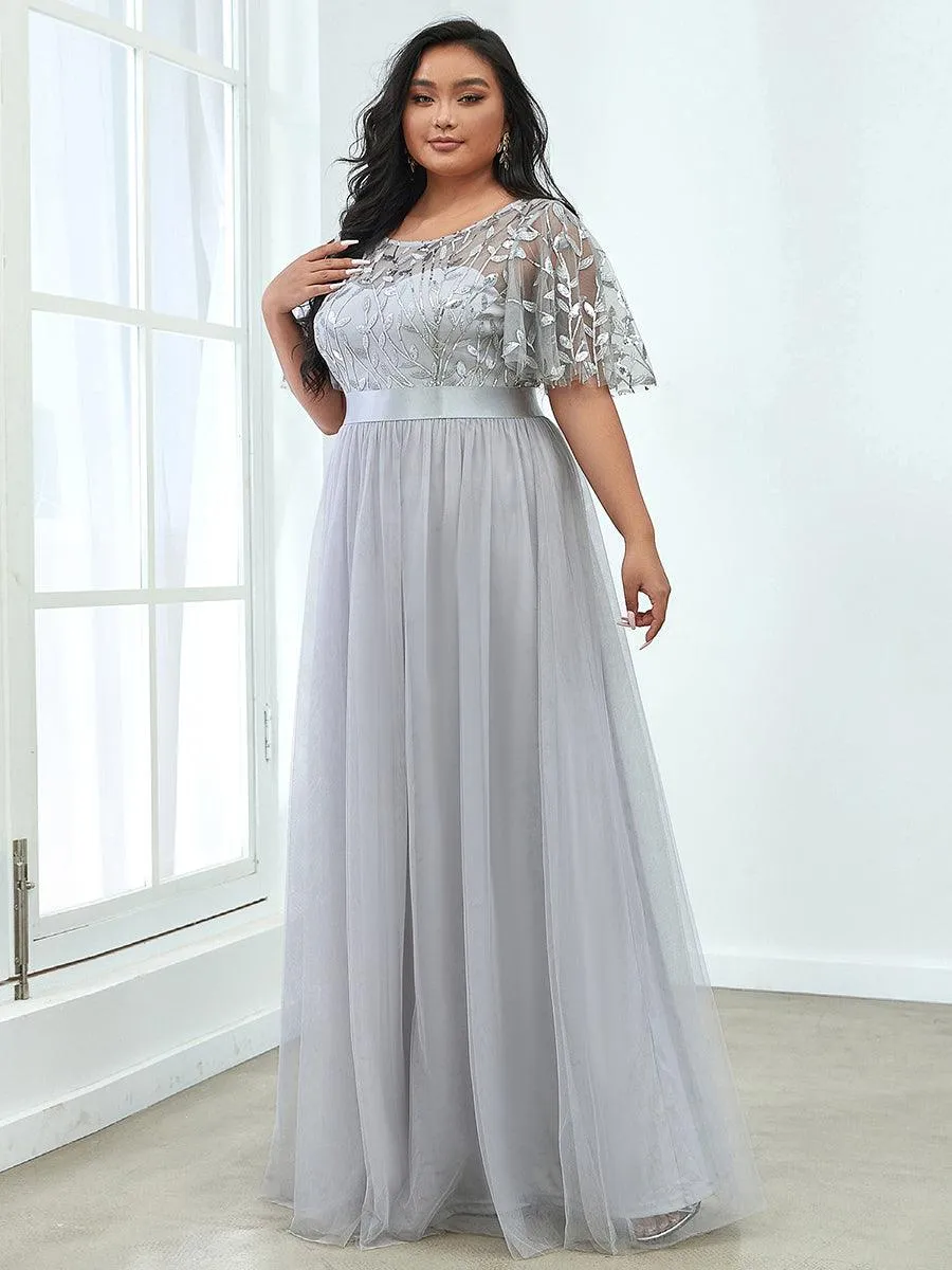 Robe de soirée brodée à manches courtes pour femmes de Grande taille