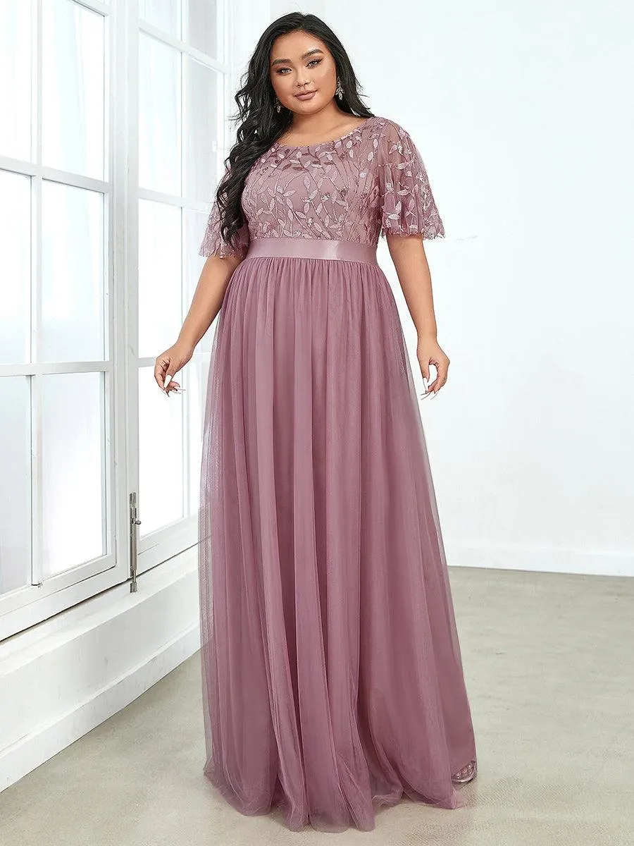 Robe de soirée brodée à manches courtes pour femmes de Grande taille