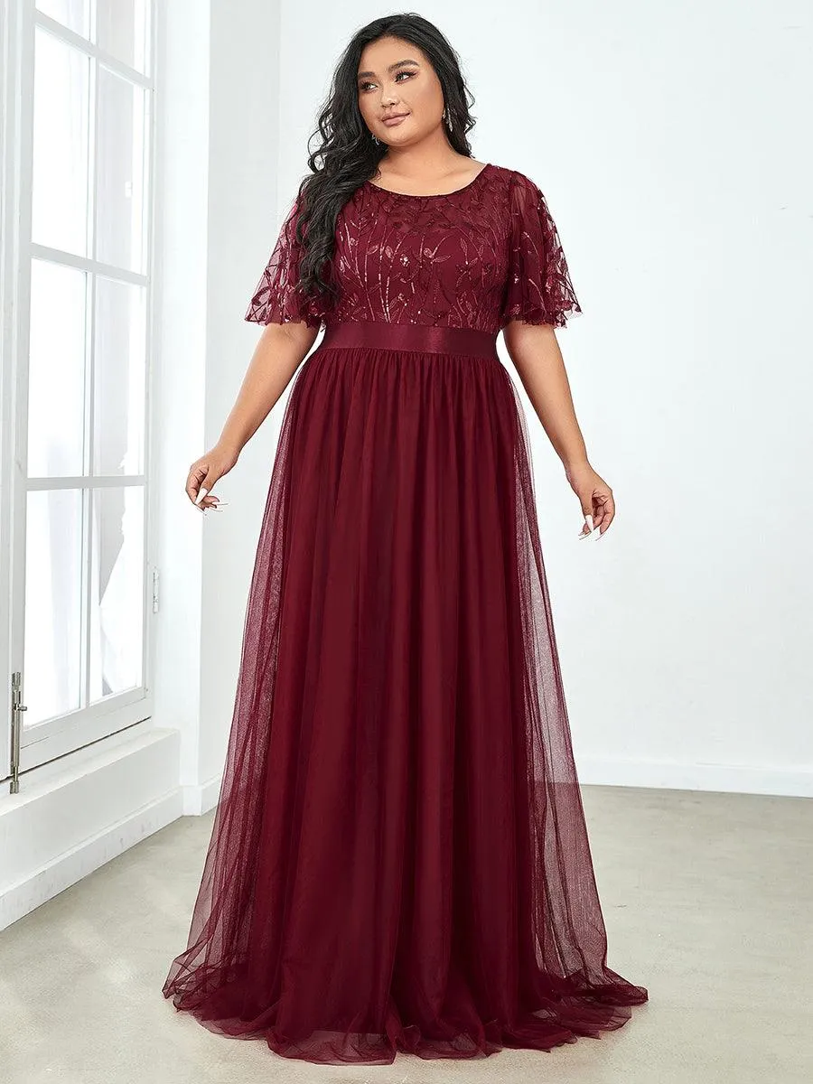 Robe de soirée brodée à manches courtes pour femmes de Grande taille