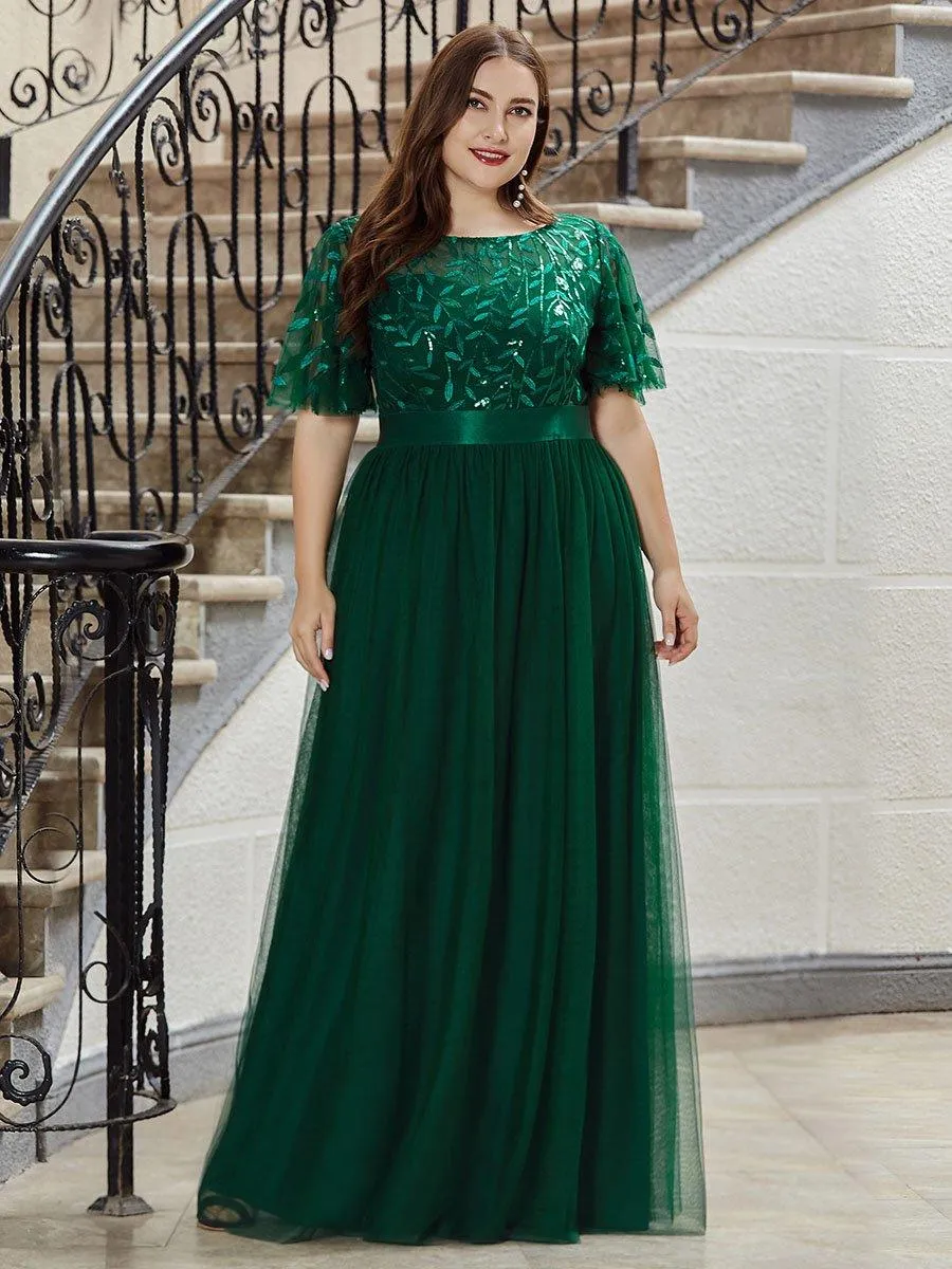 Robe de soirée brodée à manches courtes pour femmes de Grande taille