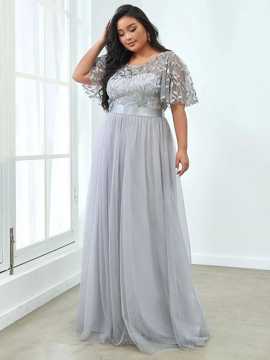 Robe de soirée brodée à manches courtes pour femmes de Grande taille