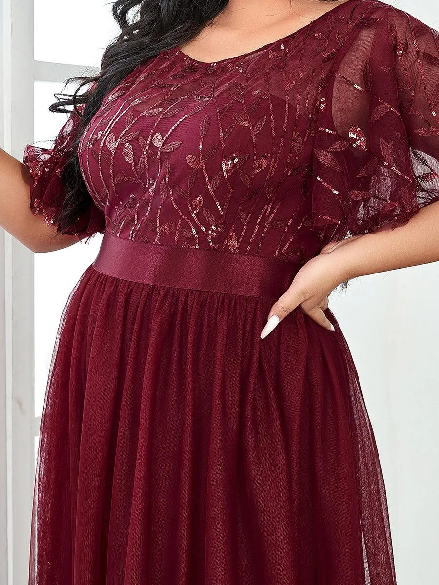 Robe de soirée brodée à manches courtes pour femmes de Grande taille