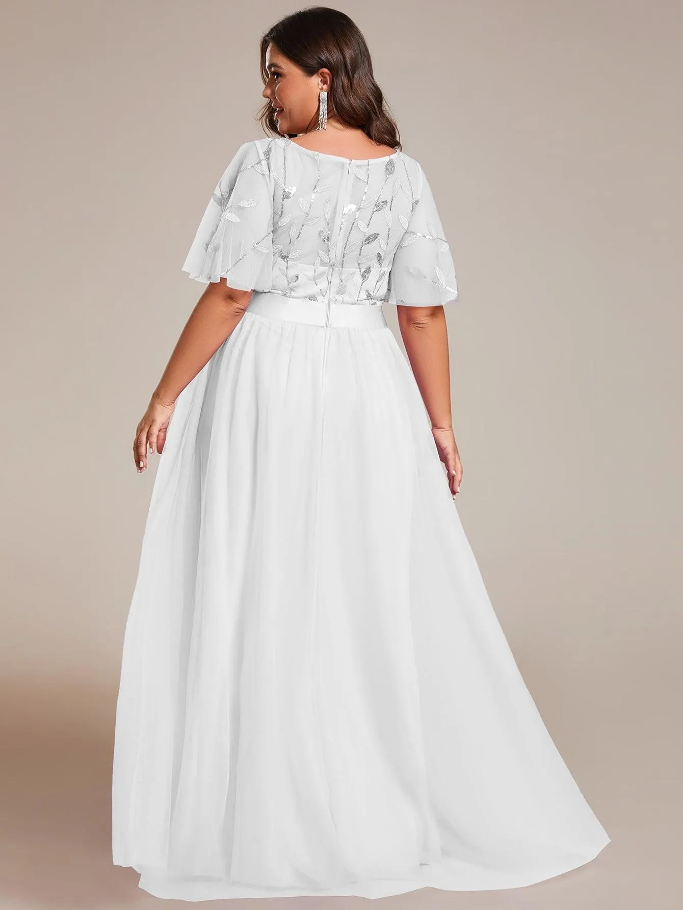 Robe de soirée brodée à manches courtes pour femmes de Grande taille