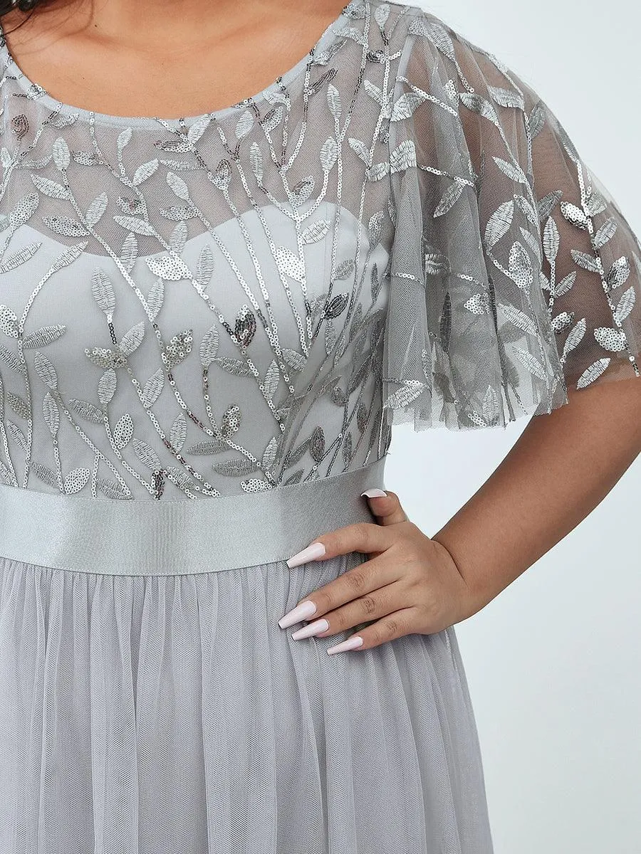 Robe de soirée brodée à manches courtes pour femmes de Grande taille