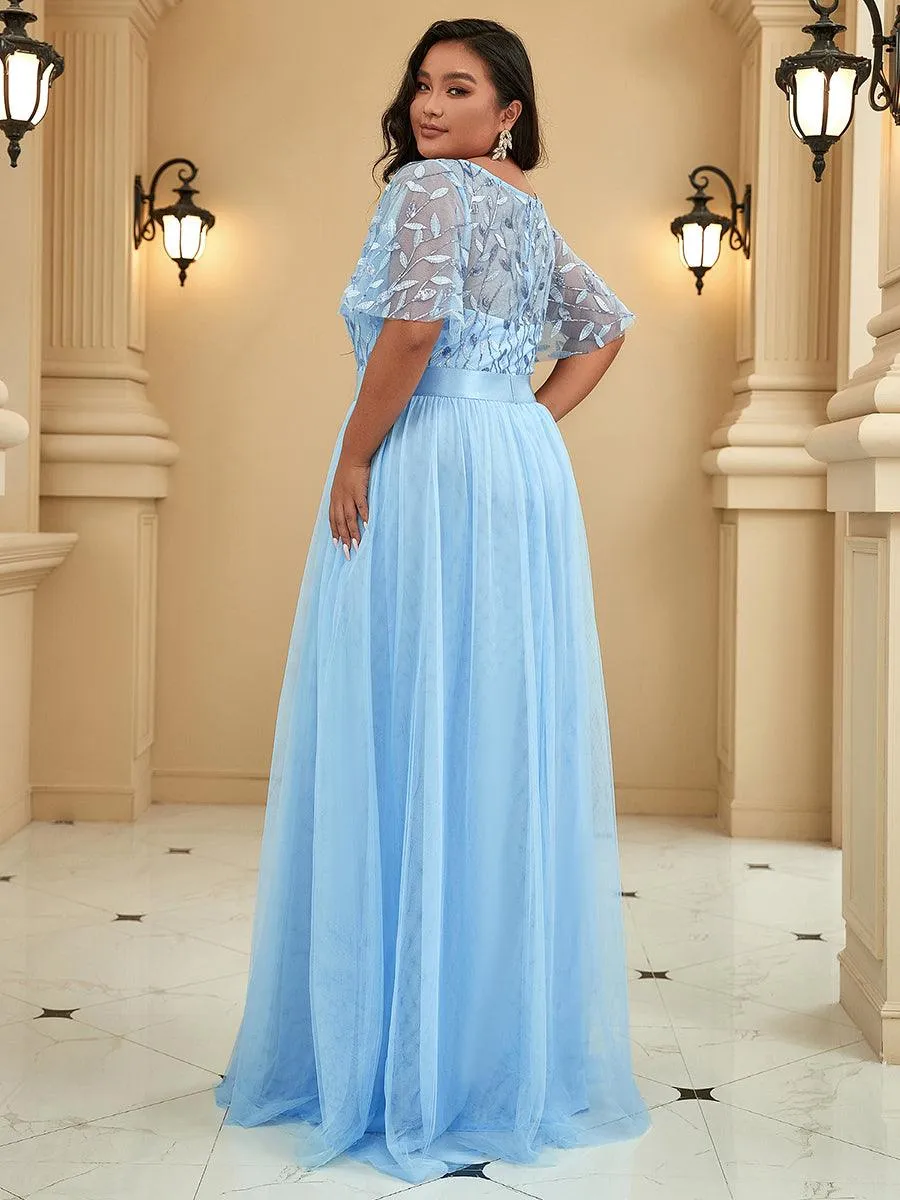Robe de soirée brodée à manches courtes pour femmes de Grande taille