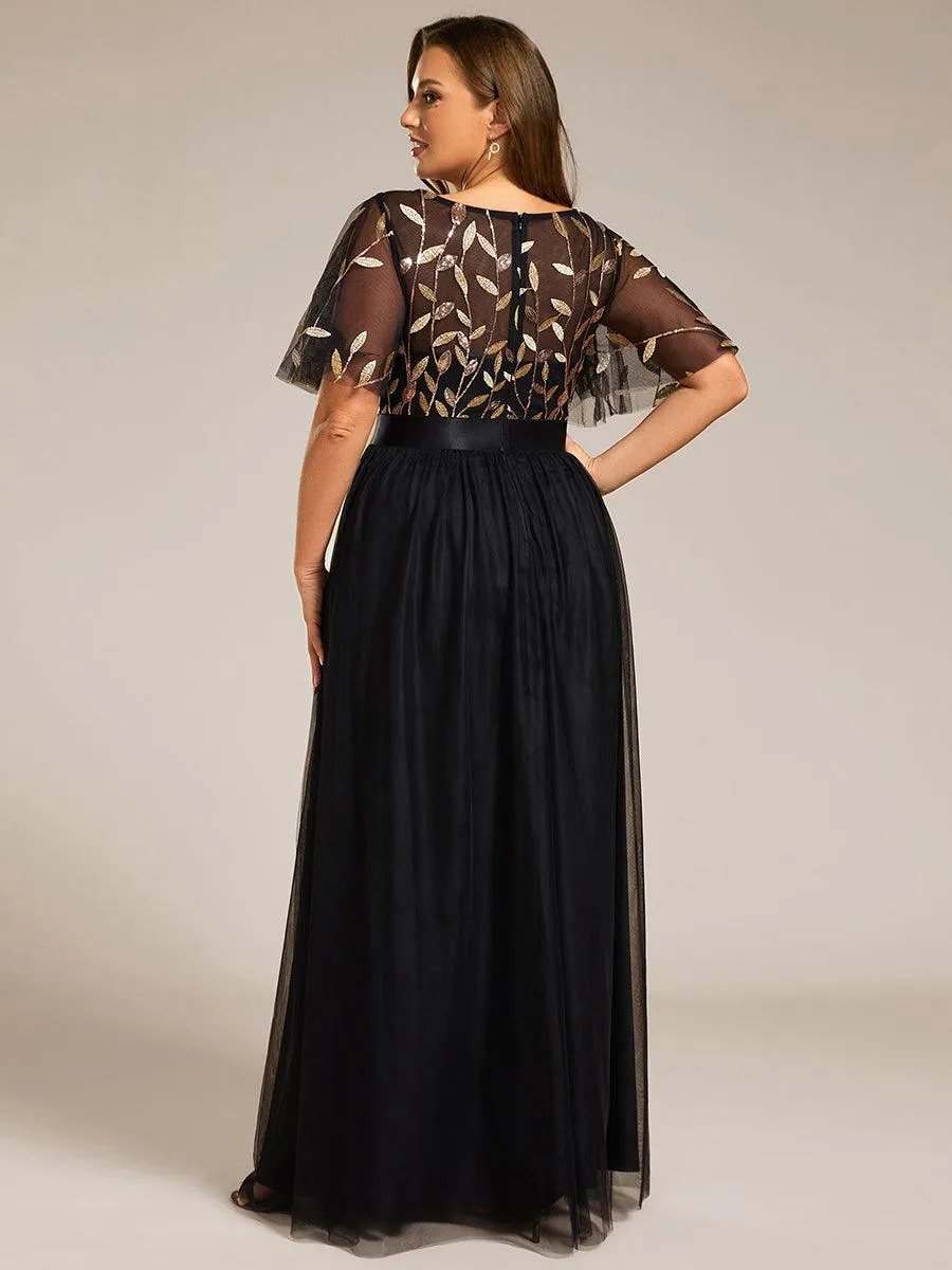 Robe de soirée brodée à manches courtes pour femmes de Grande taille