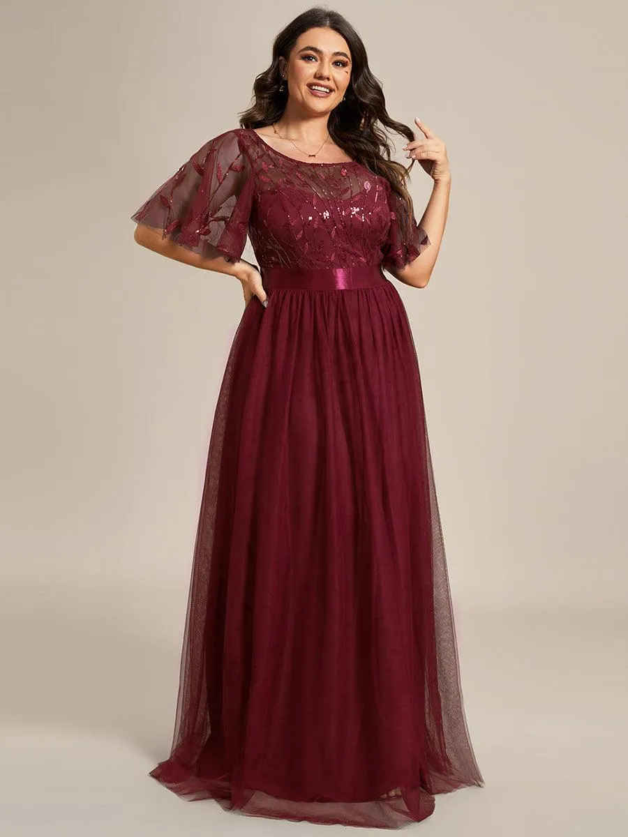 Robe de soirée brodée à manches courtes pour femmes de Grande taille