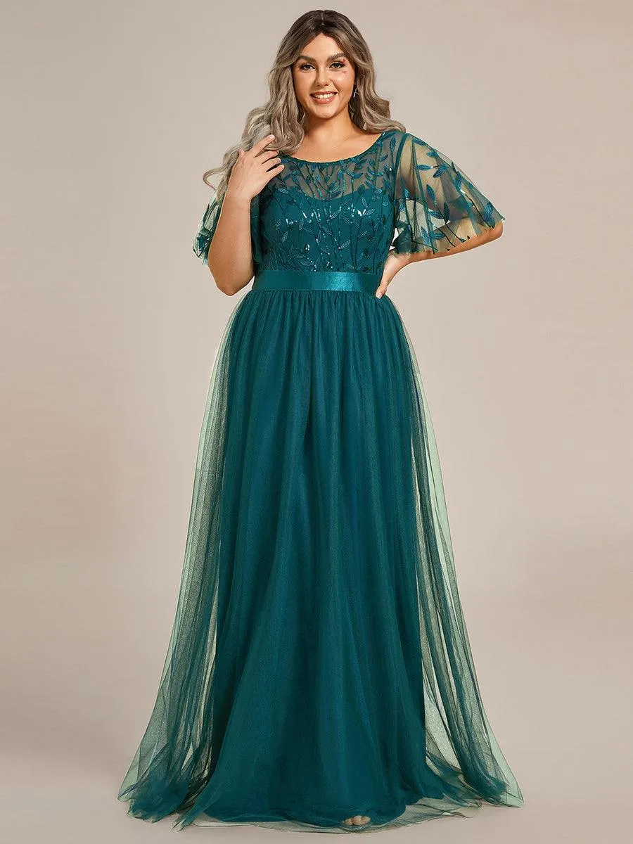 Robe de soirée brodée à manches courtes pour femmes de Grande taille