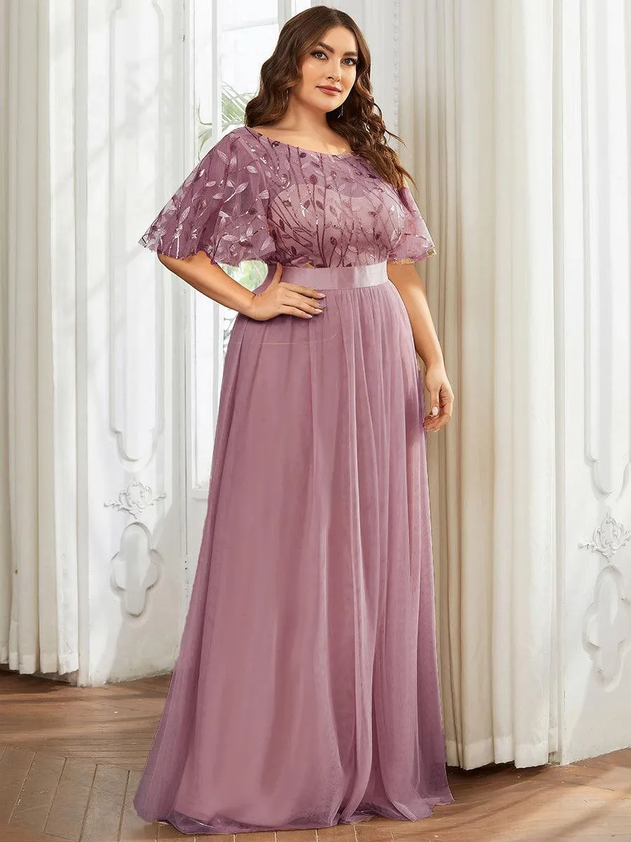 Robe de soirée brodée à manches courtes pour femmes de Grande taille