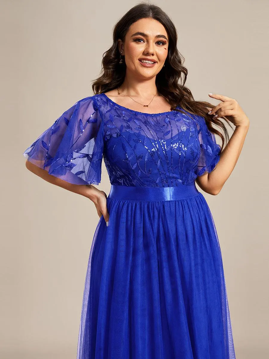 Robe de soirée brodée à manches courtes pour femmes de Grande taille