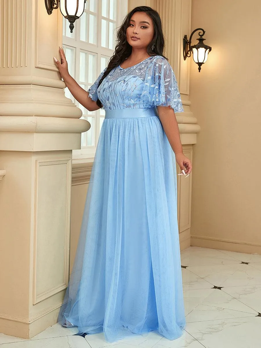 Robe de soirée brodée à manches courtes pour femmes de Grande taille