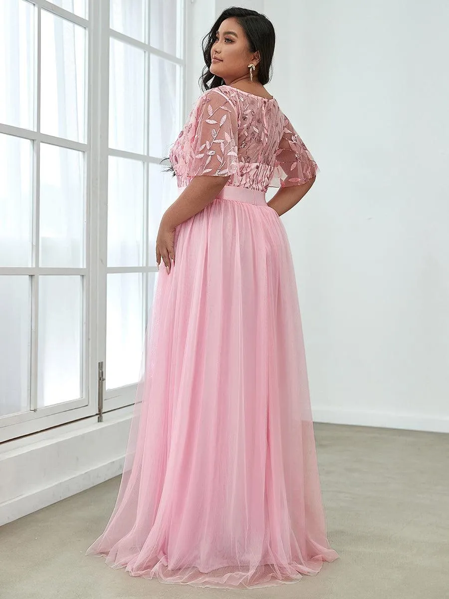 Robe de soirée brodée à manches courtes pour femmes de Grande taille
