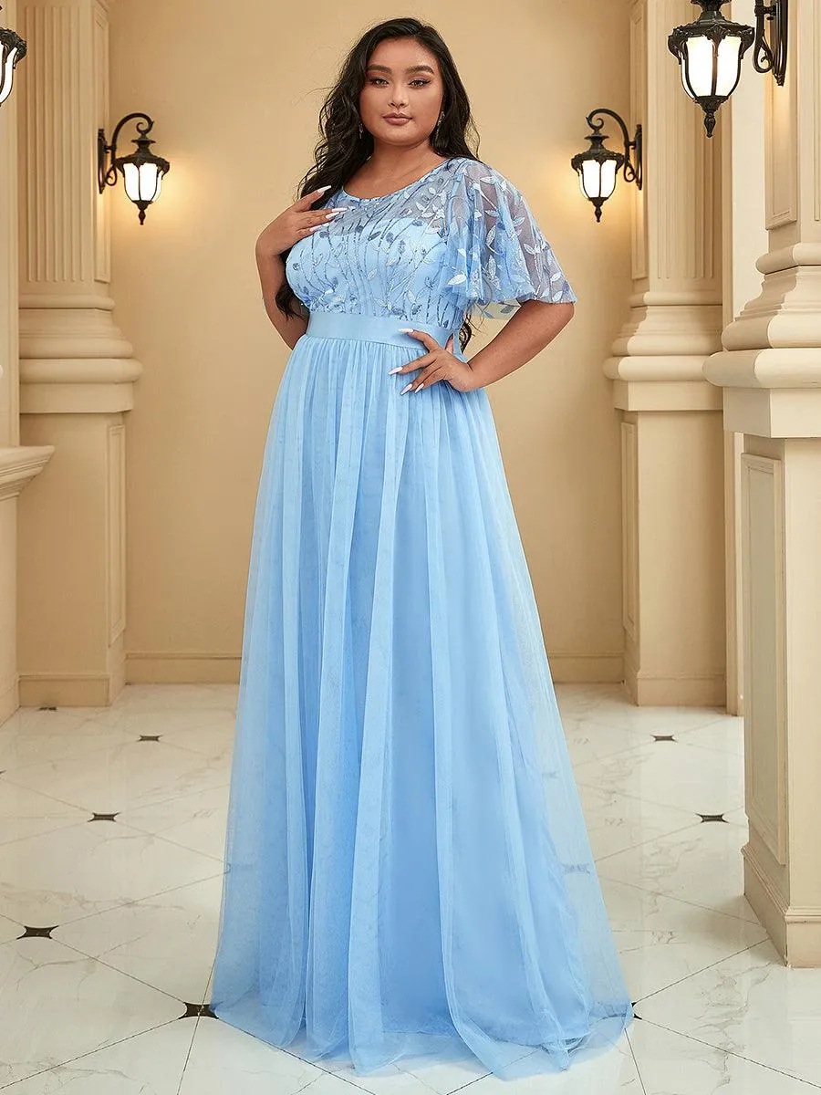 Robe de soirée brodée à manches courtes pour femmes de Grande taille