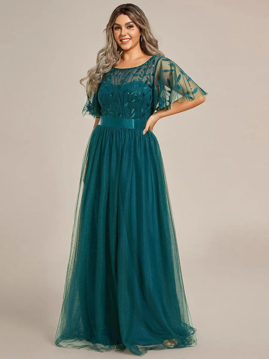 Robe de soirée brodée à manches courtes pour femmes de Grande taille
