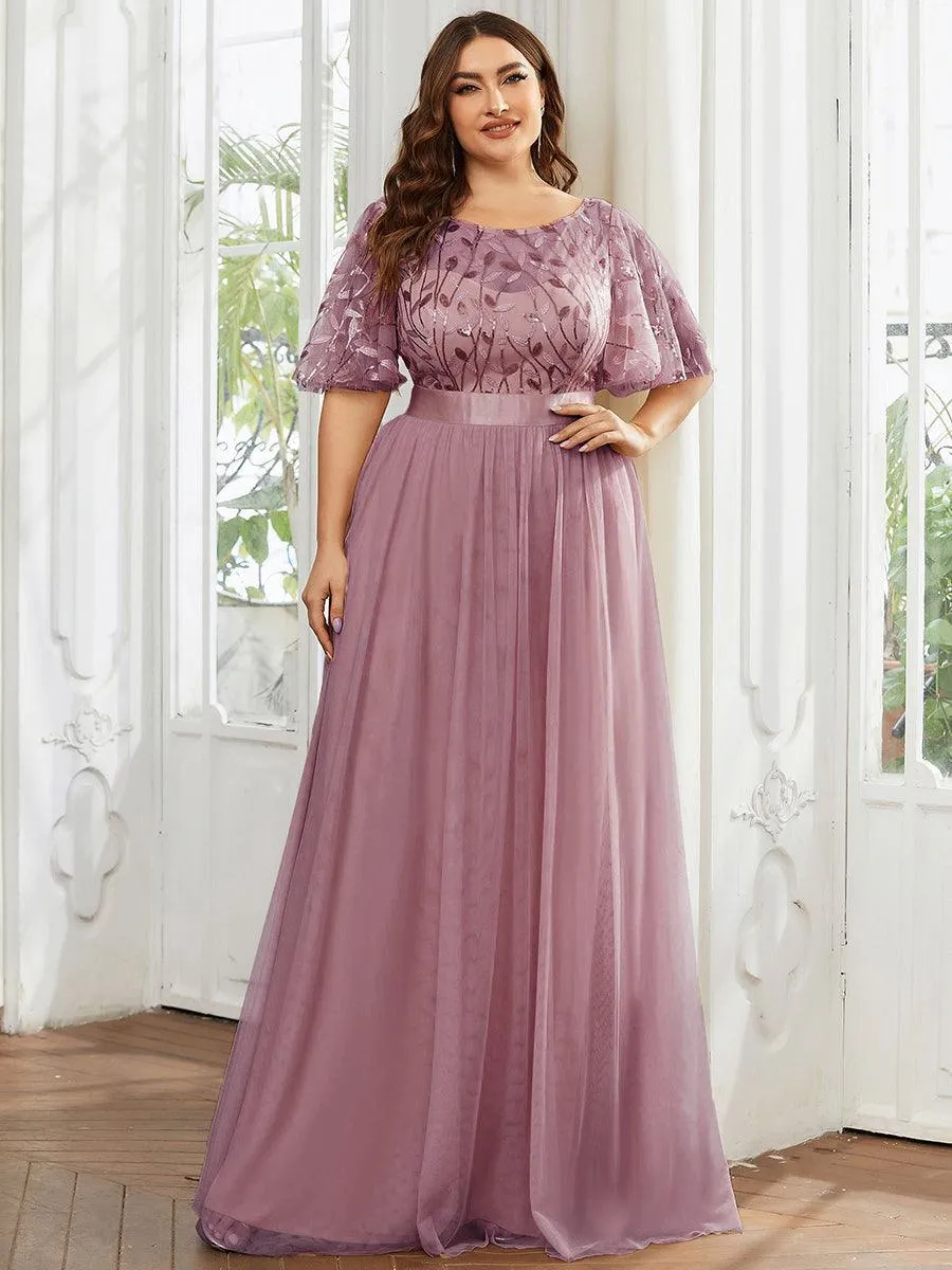 Robe de soirée brodée à manches courtes pour femmes de Grande taille