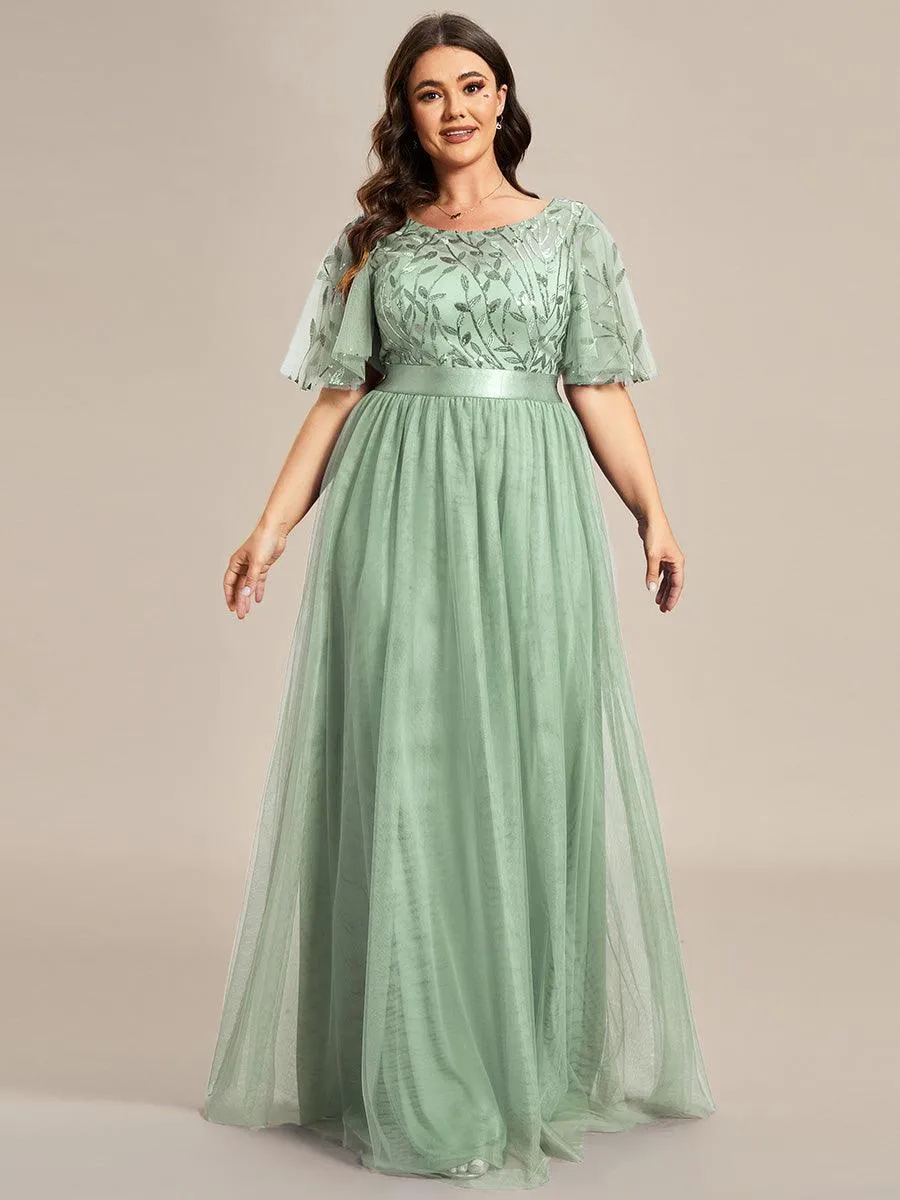 Robe de soirée brodée à manches courtes pour femmes de Grande taille