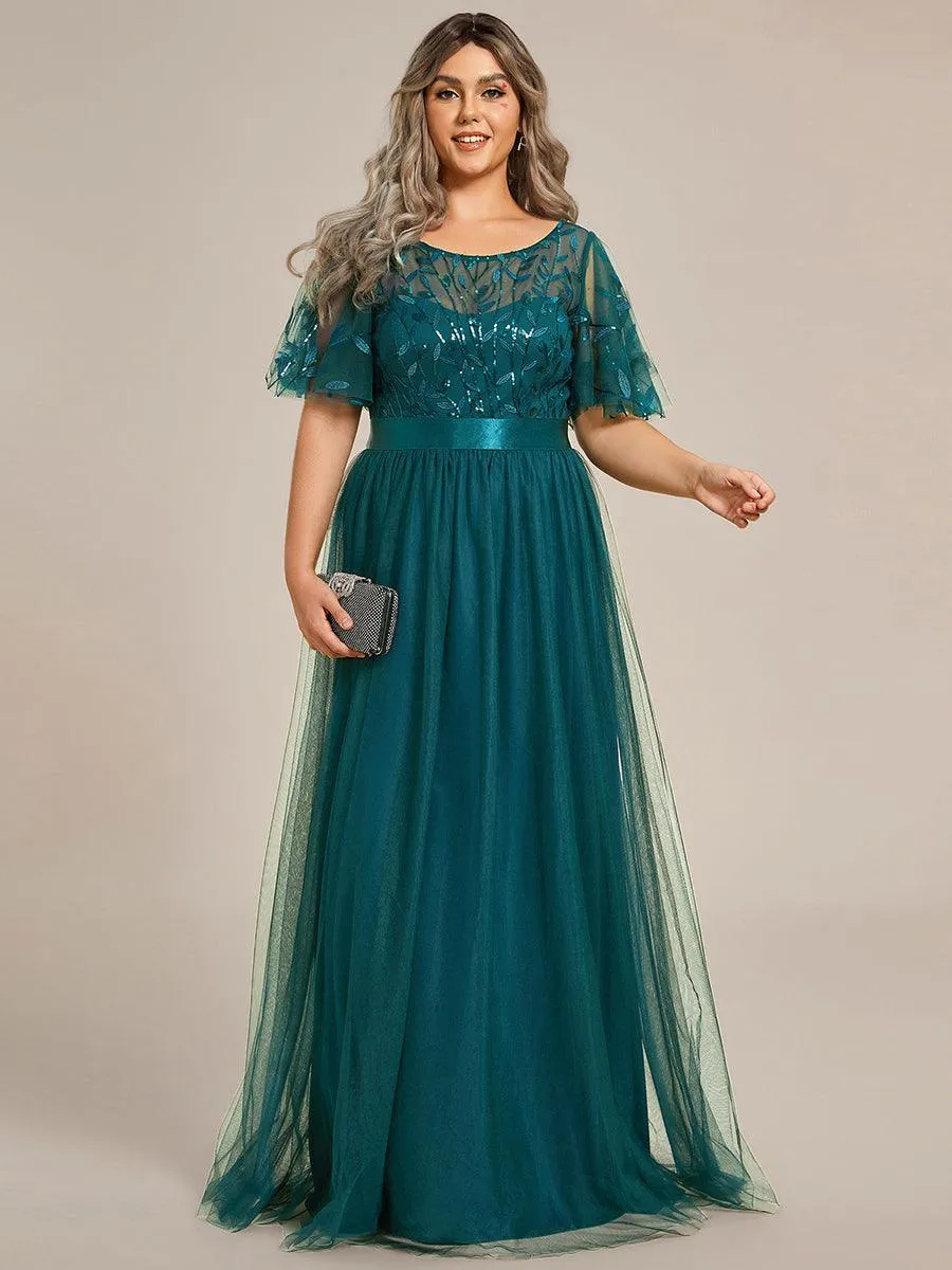 Robe de soirée brodée à manches courtes pour femmes de Grande taille