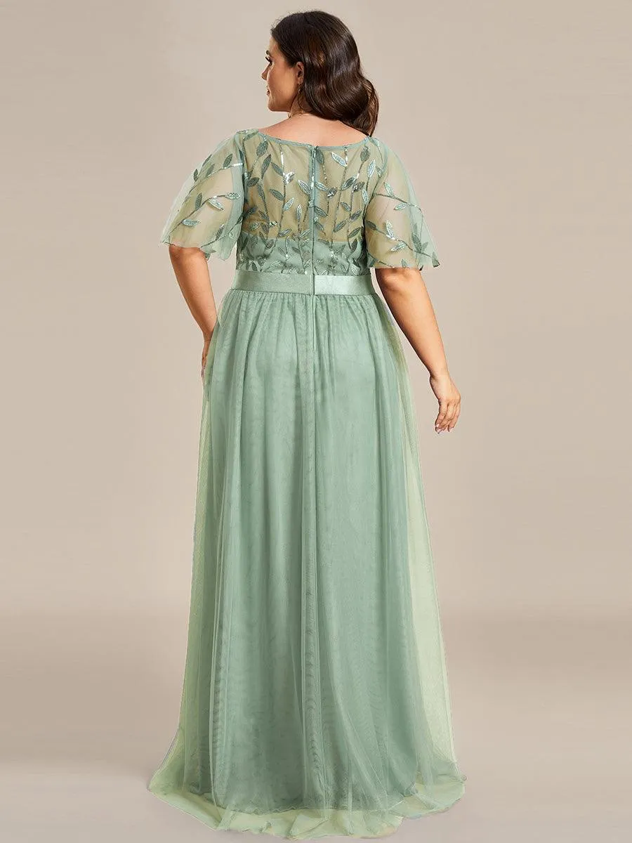 Robe de soirée brodée à manches courtes pour femmes de Grande taille
