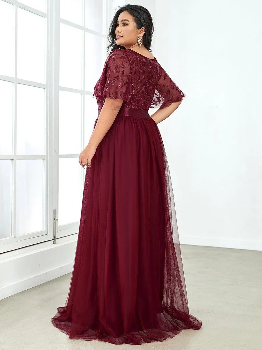 Robe de soirée brodée à manches courtes pour femmes de Grande taille