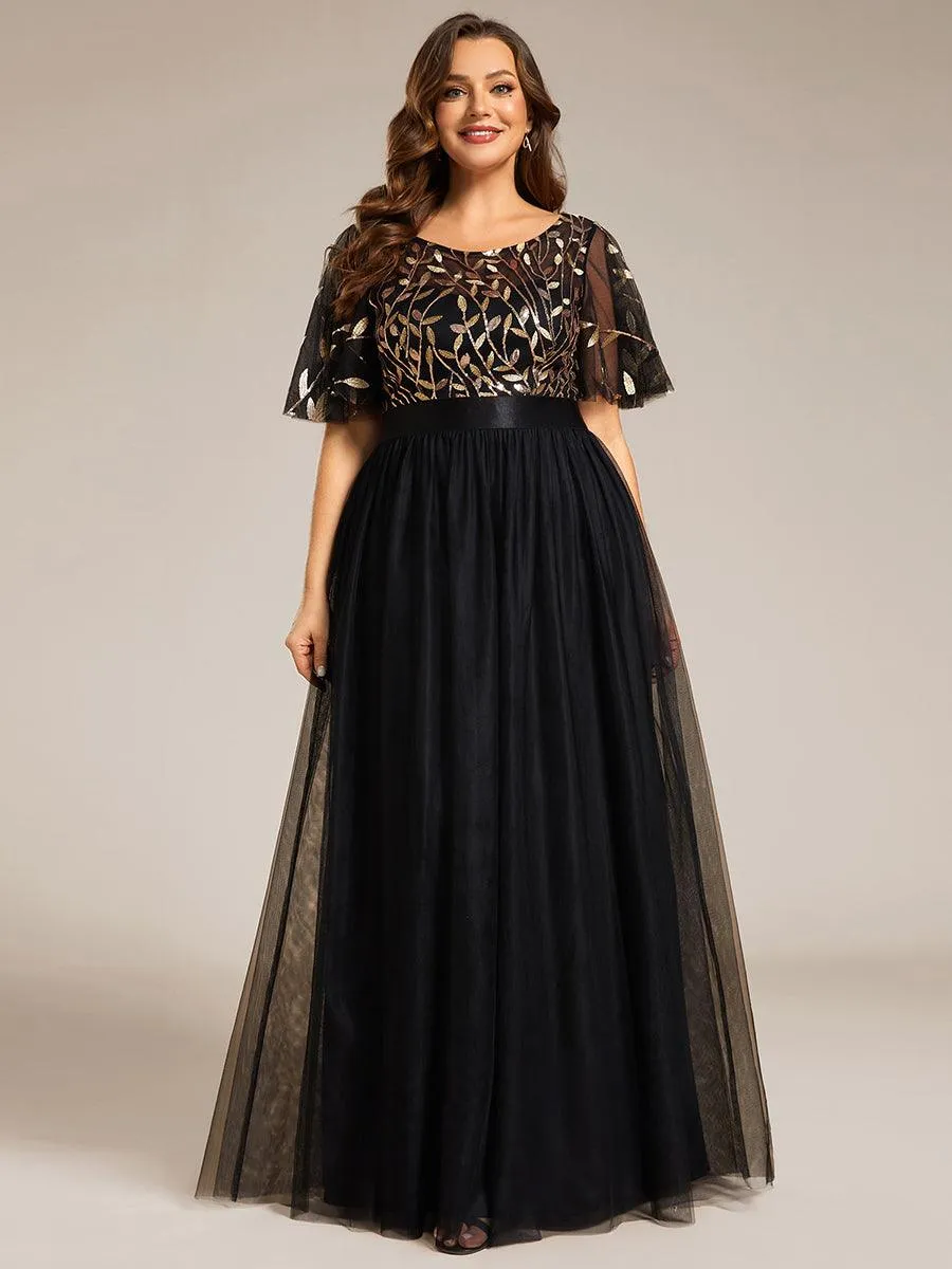 Robe de soirée brodée à manches courtes pour femmes de Grande taille