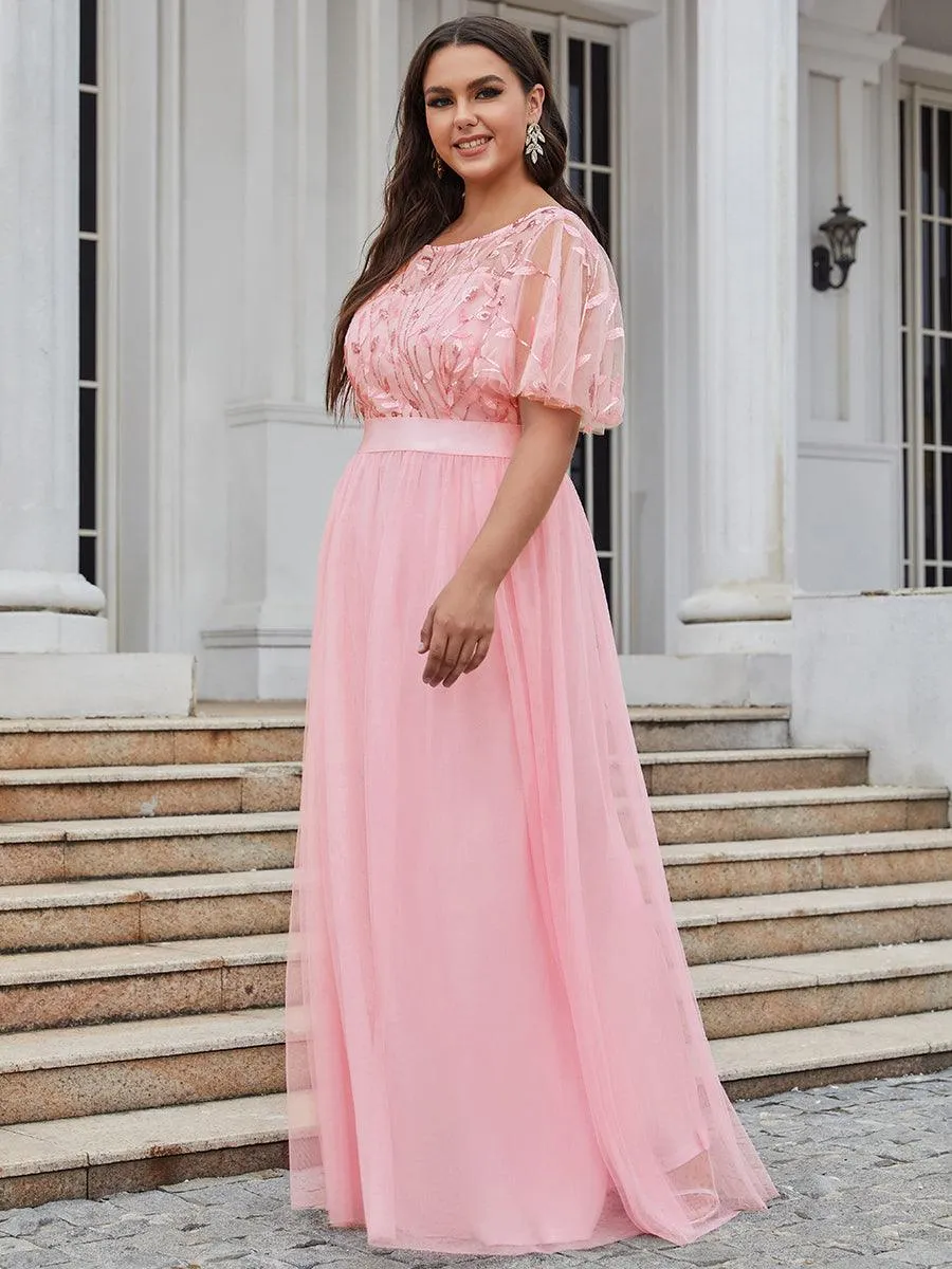 Robe de soirée brodée à manches courtes pour femmes de Grande taille