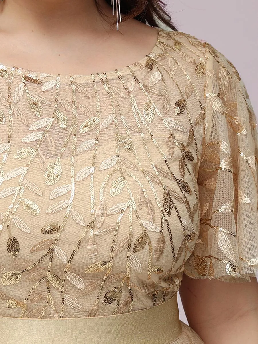 Robe de soirée brodée à manches courtes pour femmes de Grande taille