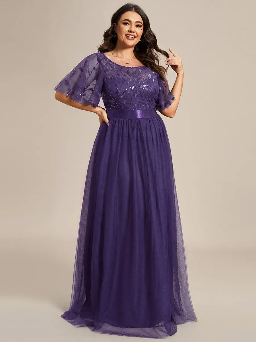 Robe de soirée brodée à manches courtes pour femmes de Grande taille