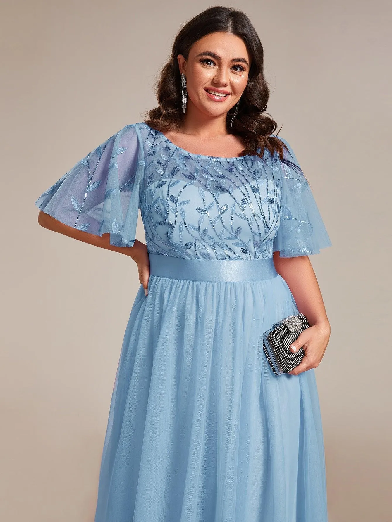 Robe de soirée brodée à manches courtes pour femmes de Grande taille