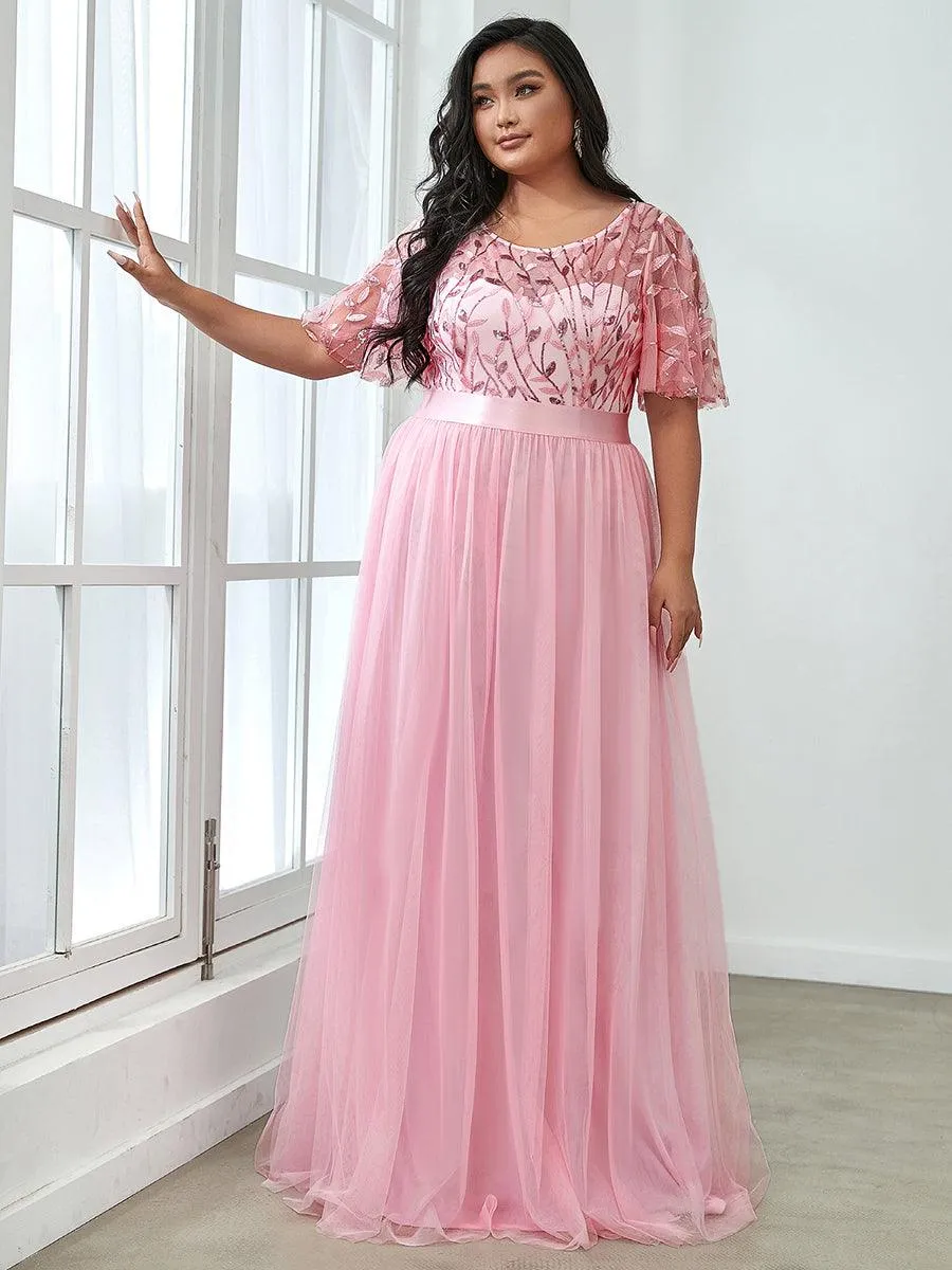 Robe de soirée brodée à manches courtes pour femmes de Grande taille