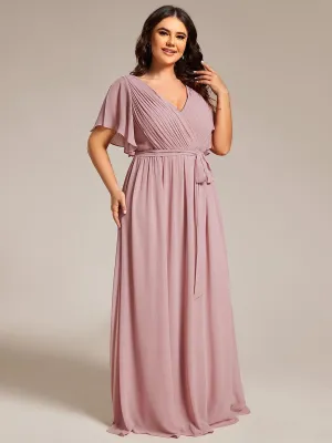 Robe de soirée en mousseline de soie longue de grande taille à encolure en V Maxi