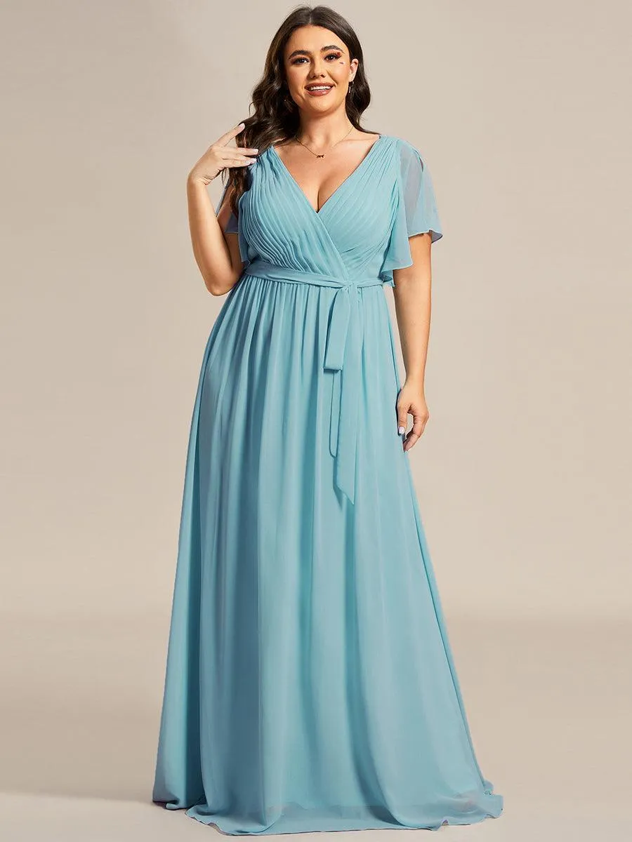 Robe de soirée en mousseline de soie longue de grande taille à encolure en V Maxi