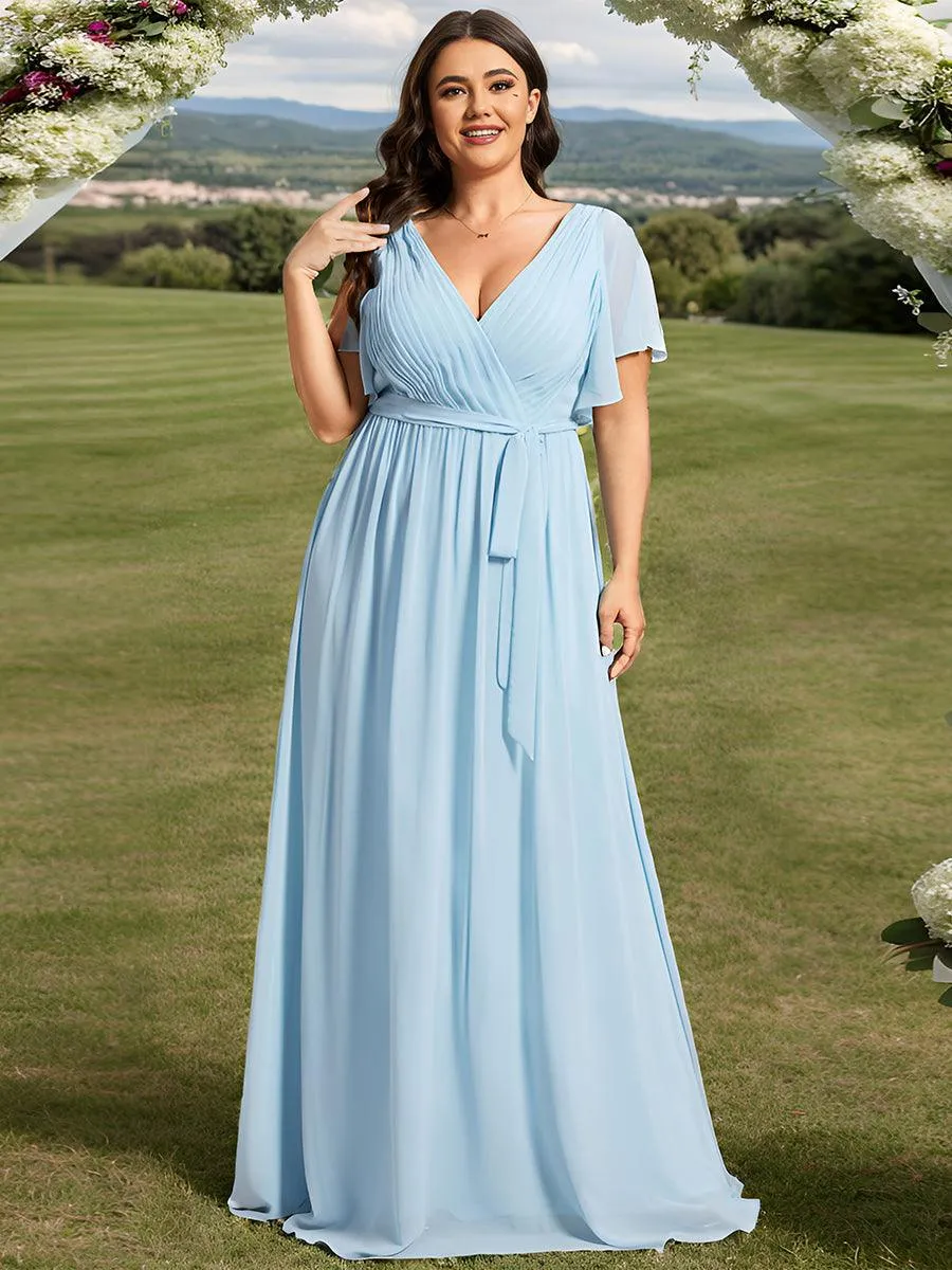 Robe de soirée en mousseline de soie longue de grande taille à encolure en V Maxi