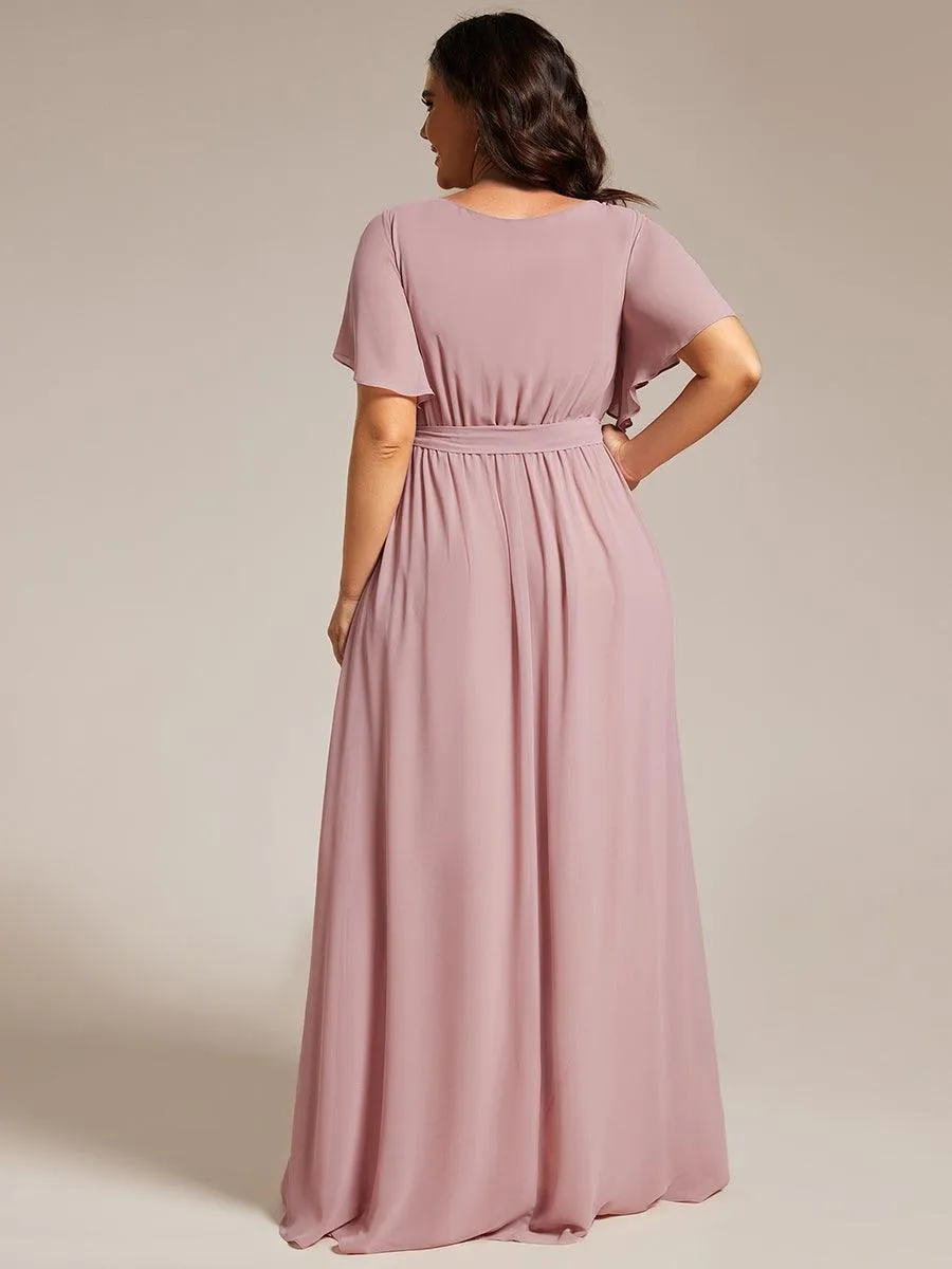 Robe de soirée en mousseline de soie longue de grande taille à encolure en V Maxi