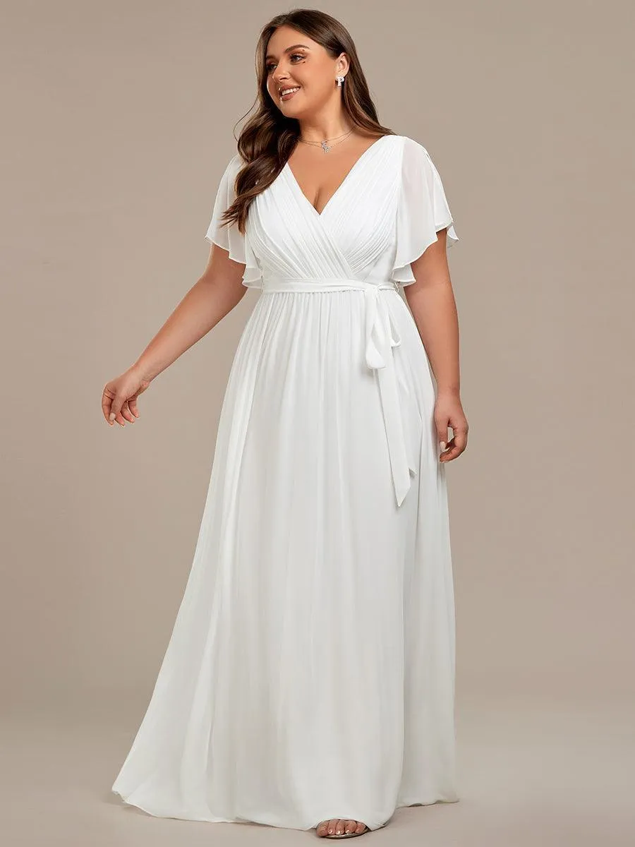 Robe de soirée en mousseline de soie longue de grande taille à encolure en V Maxi