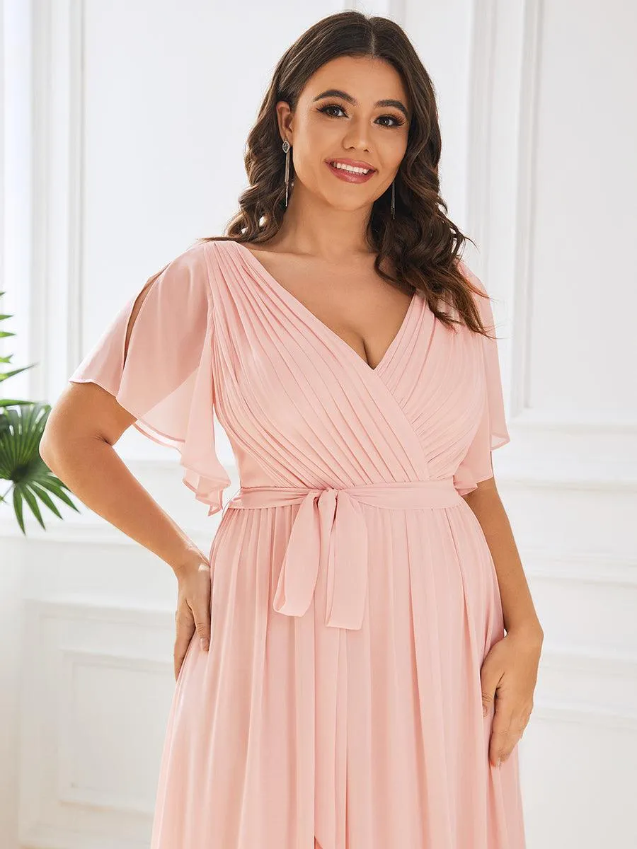 Robe de soirée en mousseline de soie longue de grande taille à encolure en V Maxi