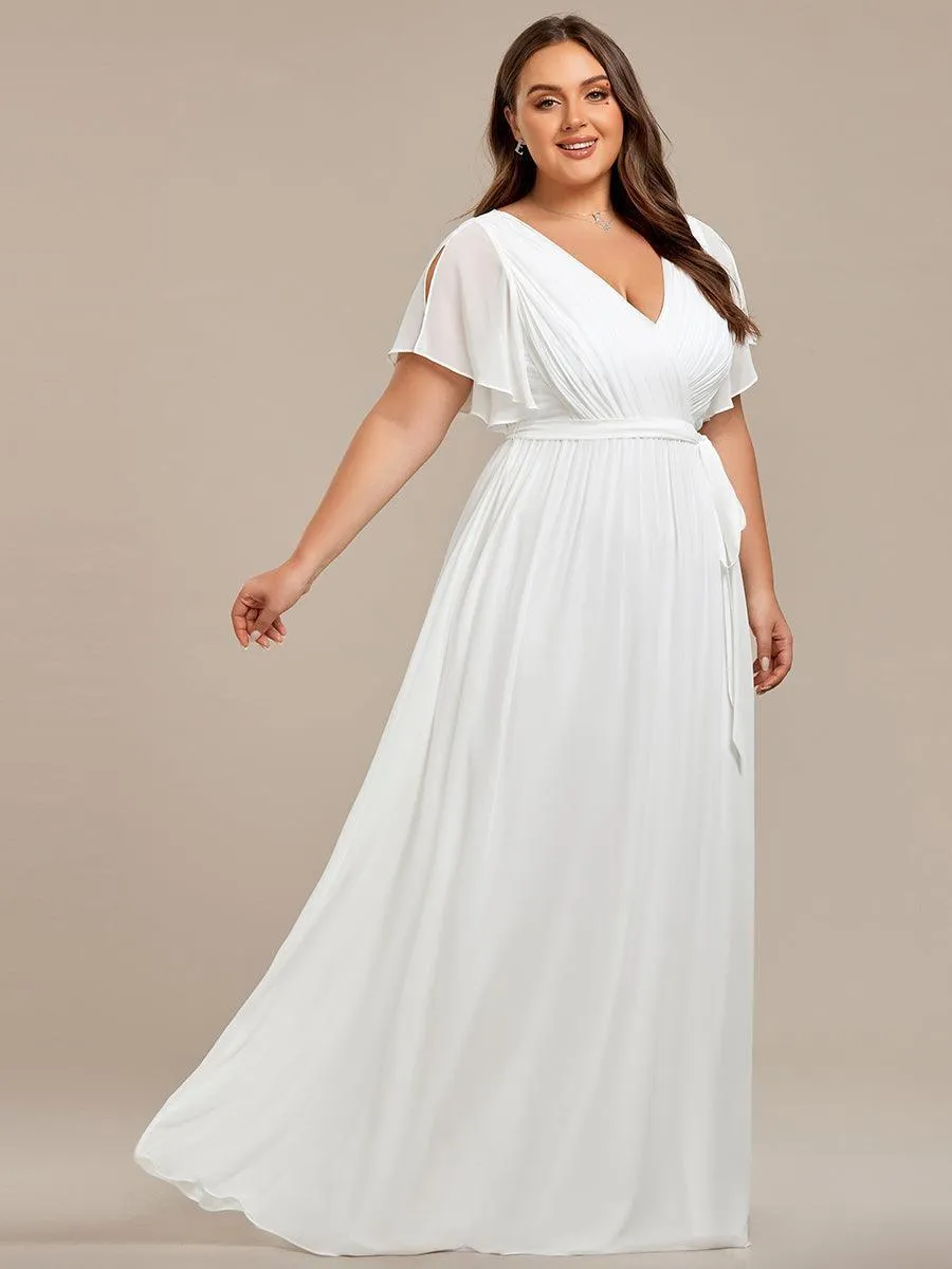 Robe de soirée en mousseline de soie longue de grande taille à encolure en V Maxi