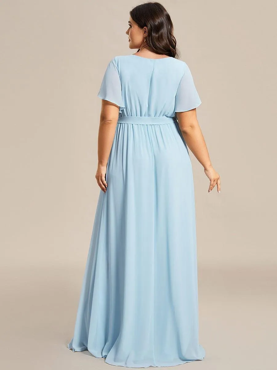 Robe de soirée en mousseline de soie longue de grande taille à encolure en V Maxi