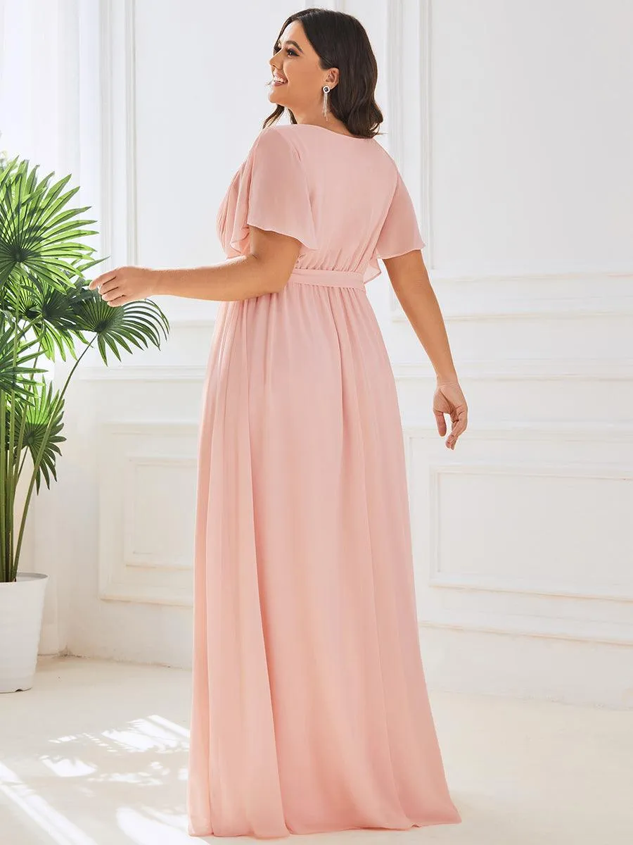 Robe de soirée en mousseline de soie longue de grande taille à encolure en V Maxi