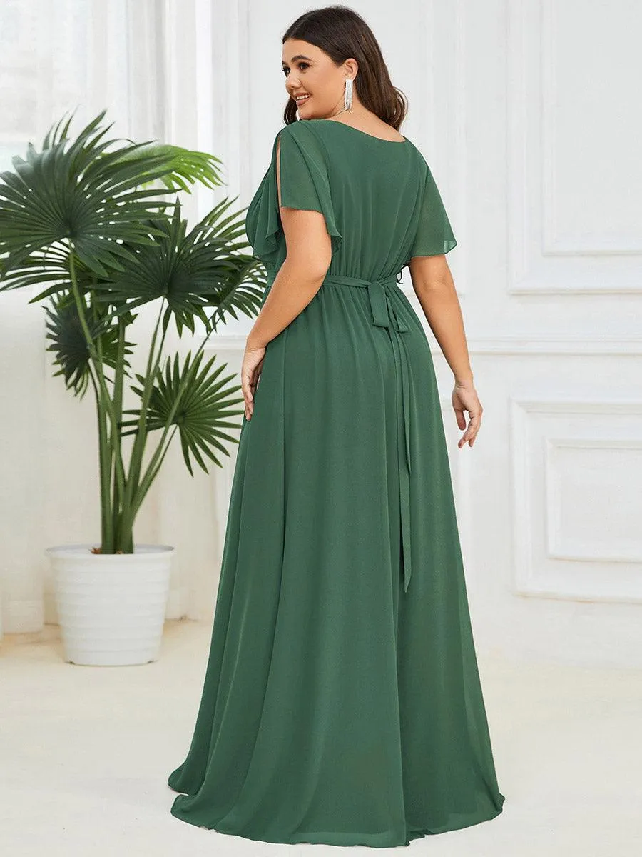Robe de soirée en mousseline de soie longue de grande taille à encolure en V Maxi