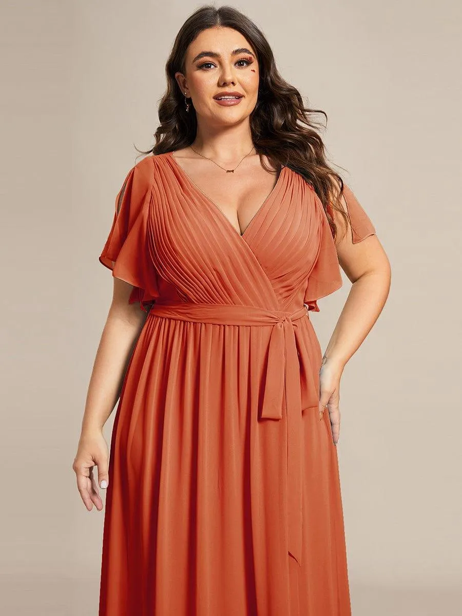 Robe de soirée en mousseline de soie longue de grande taille à encolure en V Maxi