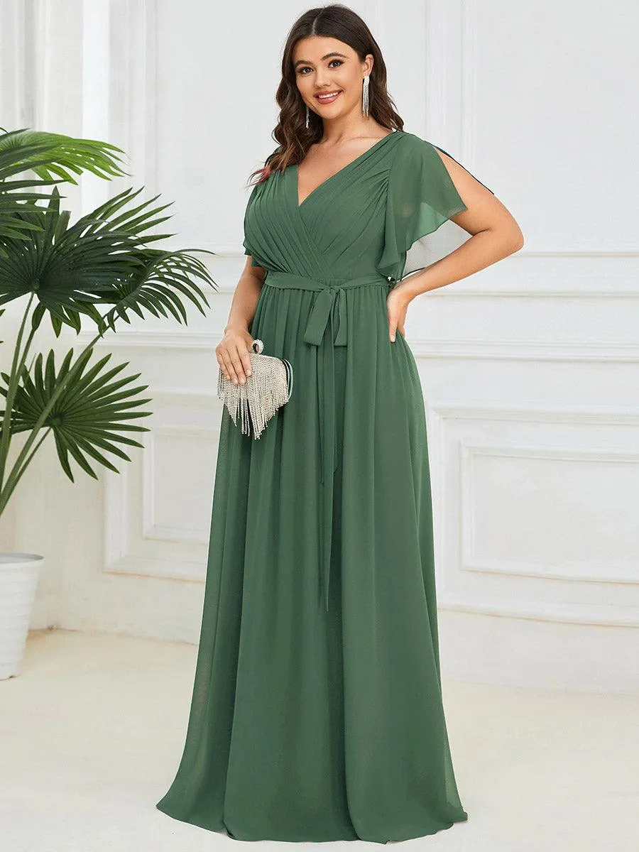 Robe de soirée en mousseline de soie longue de grande taille à encolure en V Maxi
