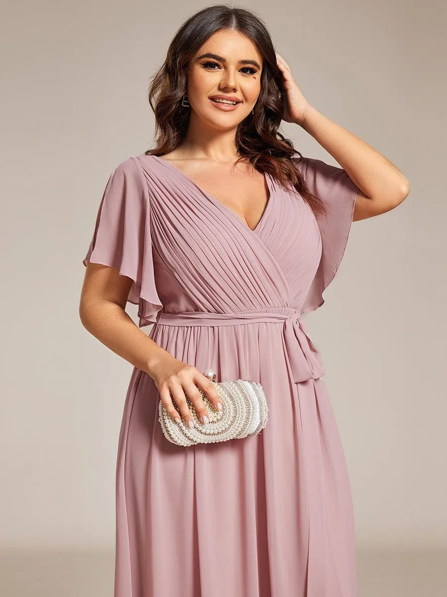 Robe de soirée en mousseline de soie longue de grande taille à encolure en V Maxi
