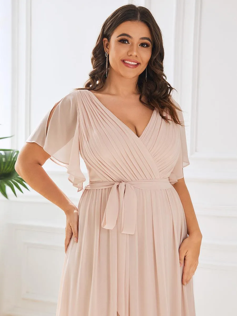 Robe de soirée en mousseline de soie longue de grande taille à encolure en V Maxi