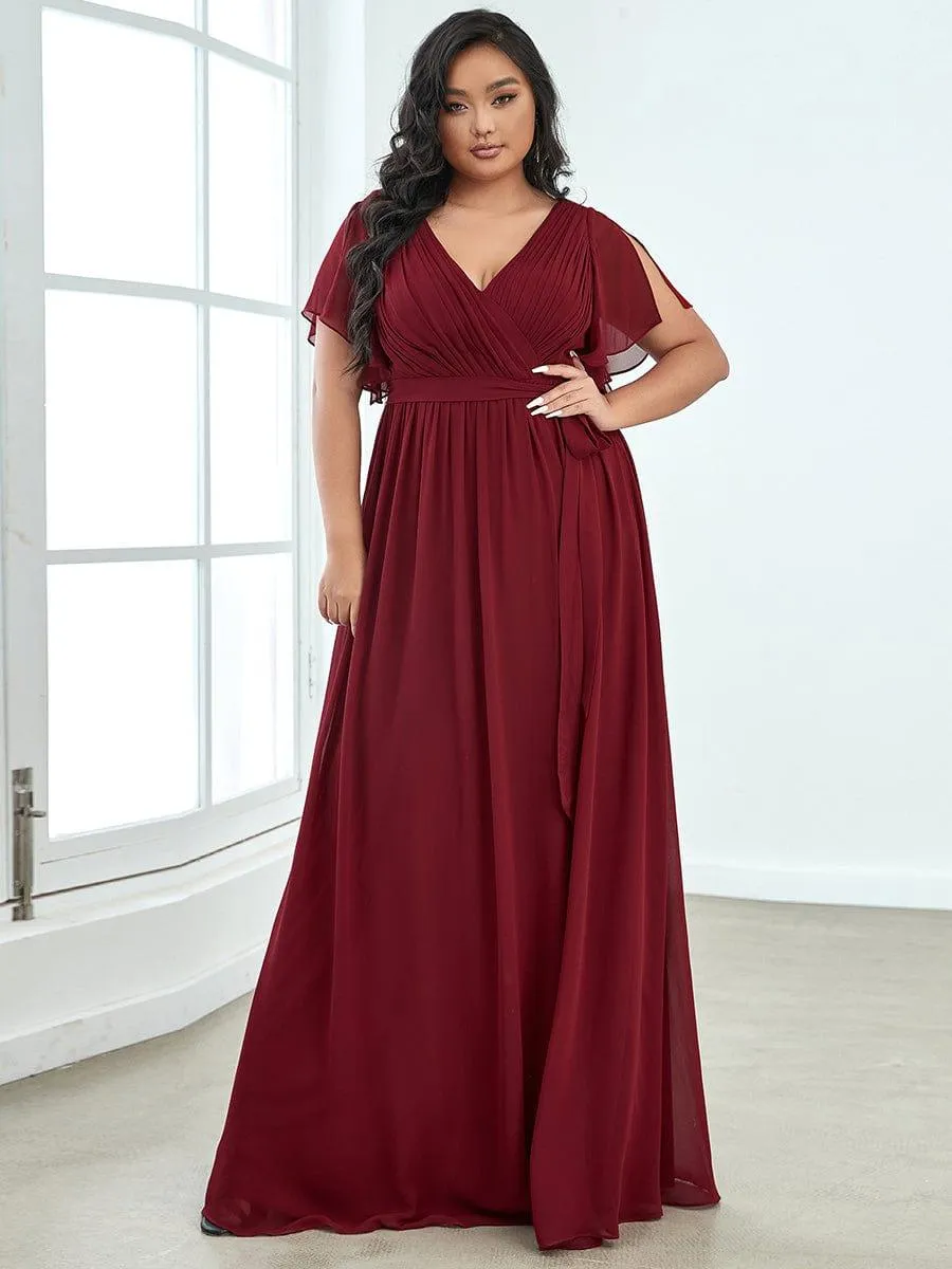 Robe de soirée en mousseline de soie longue de grande taille à encolure en V Maxi