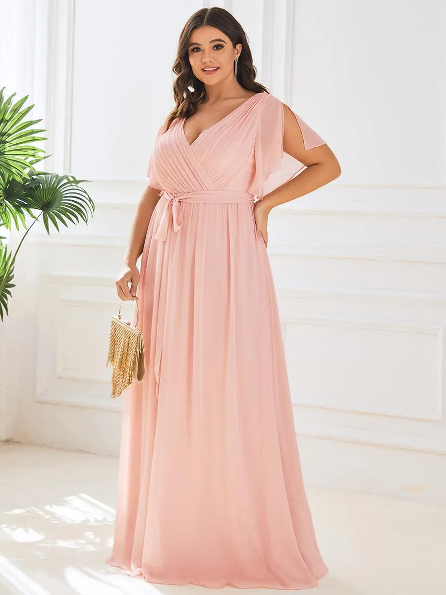Robe de soirée en mousseline de soie longue de grande taille à encolure en V Maxi