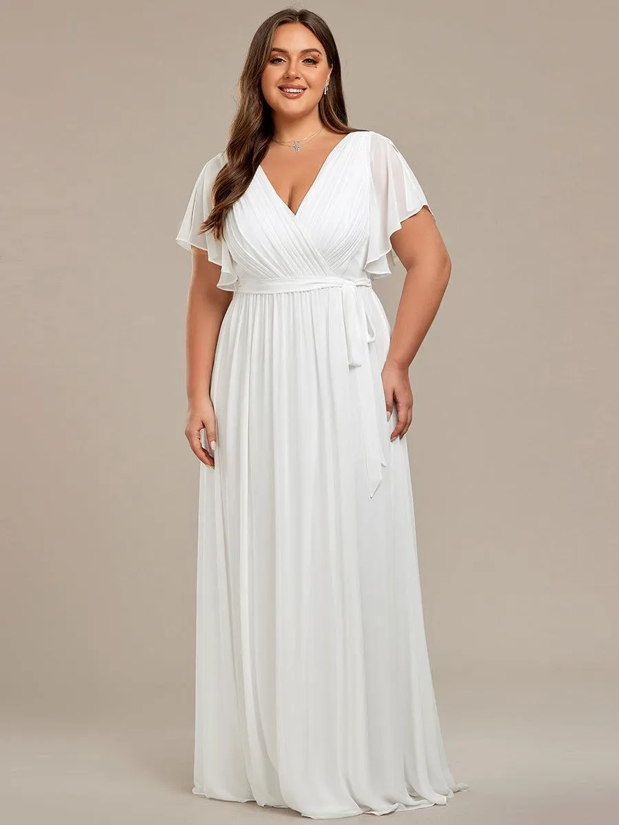 Robe de soirée en mousseline de soie longue de grande taille à encolure en V Maxi