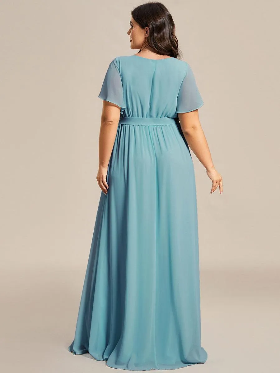 Robe de soirée en mousseline de soie longue de grande taille à encolure en V Maxi