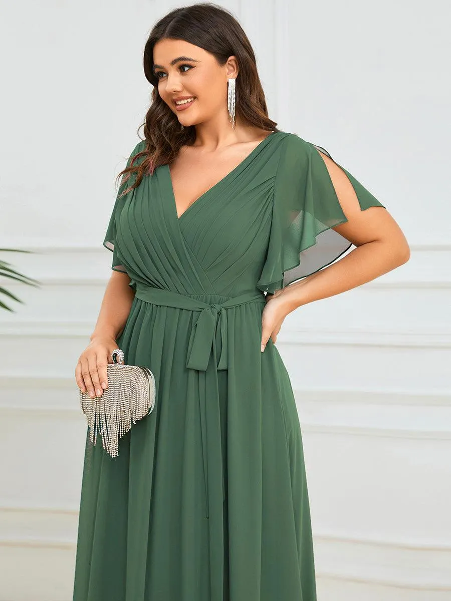 Robe de soirée en mousseline de soie longue de grande taille à encolure en V Maxi